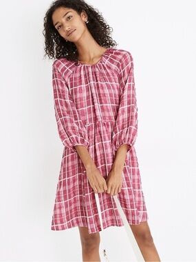 Madewell Plaid Shirred Oversized Babydoll
Mini Dress